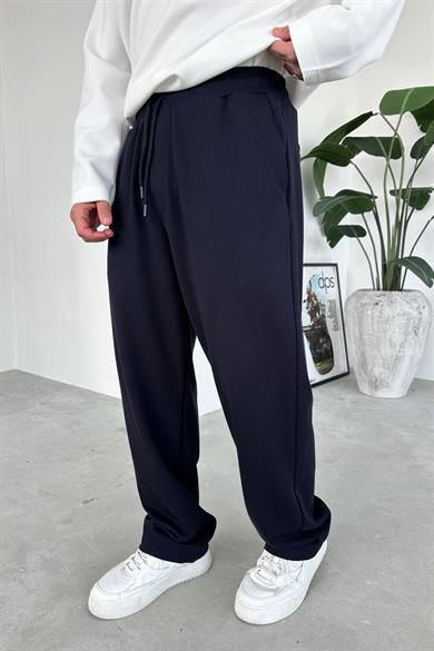 Lacivert Beli Lastikli Gabardin Baggy Pantolon
