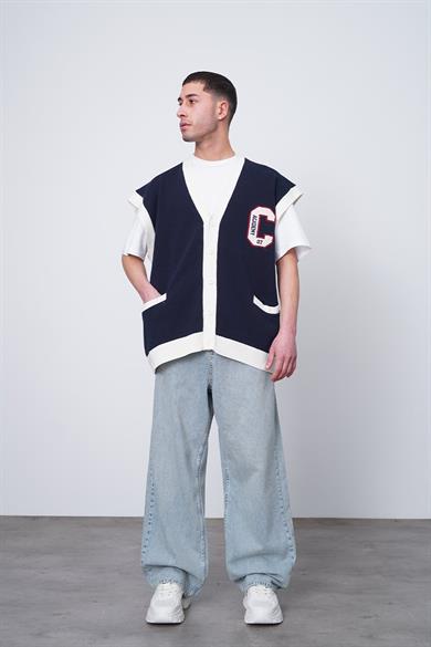 Lacivert Beyaz Lacivert Beyaz C03 Oversize Süveter