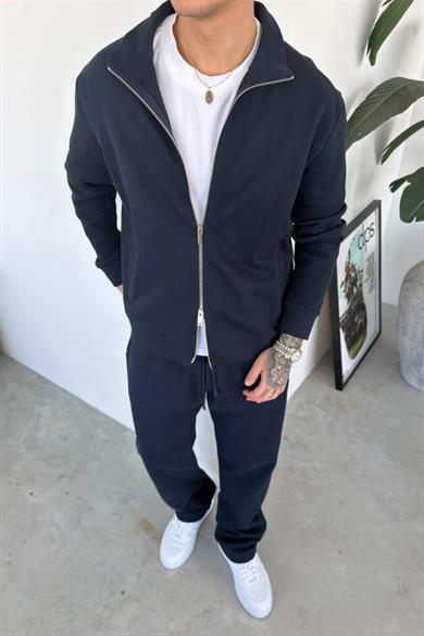 Lacivert Çift Fermuarlı Relaxed Fit Boxy Ceket