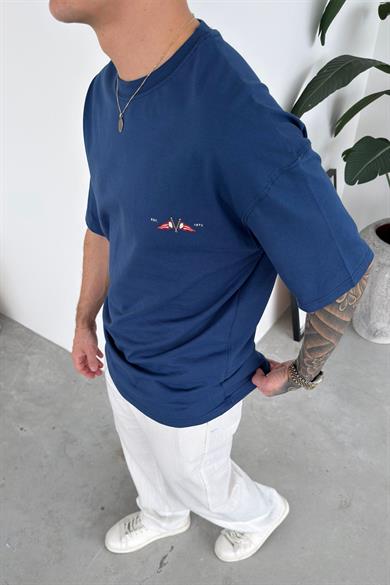 Lacivert Coastal Baskılı Oversize Tişört