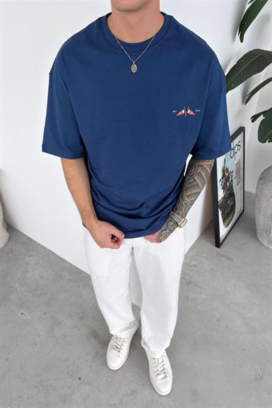 Lacivert Coastal Baskılı Oversize Tişört