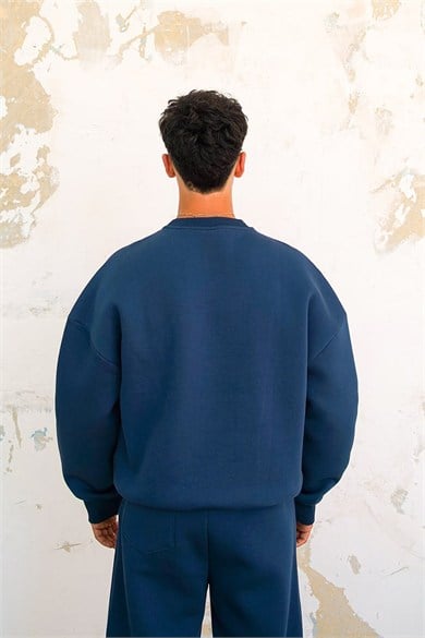 Lacivert Cozy Basic Bisiklet Yaka Oversize Eşofman Takımı