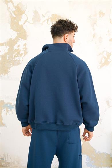 Lacivert Cozy Basic Çift Fermuar Oversize Sweatshirt