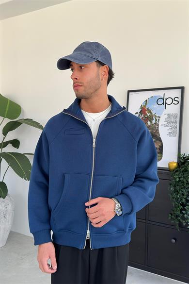 Lacivert Cozy Basic Çift Fermuar Oversize Sweatshirt