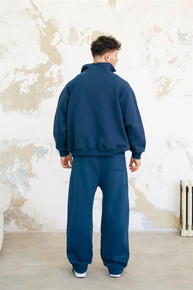 Lacivert Cozy Basic Çift Fermuar Oversize Sweatshirt