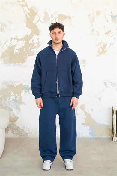 Lacivert Cozy Basic Çift Fermuar Oversize Sweatshirt