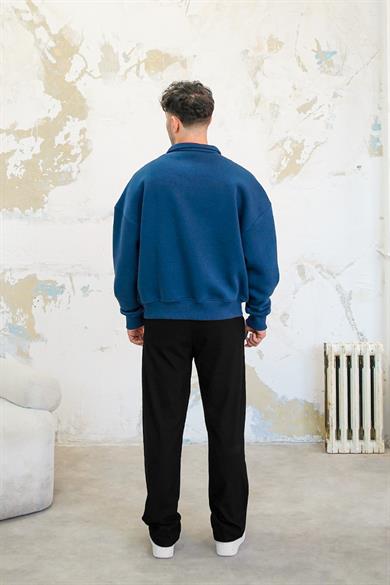 Lacivert Cozy Basic Oversize Polo Yaka Sweatshirt