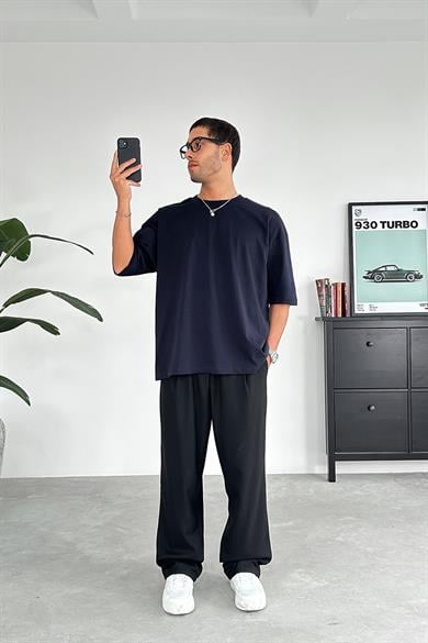 Lacivert Cozy Basic Oversize Tişört
