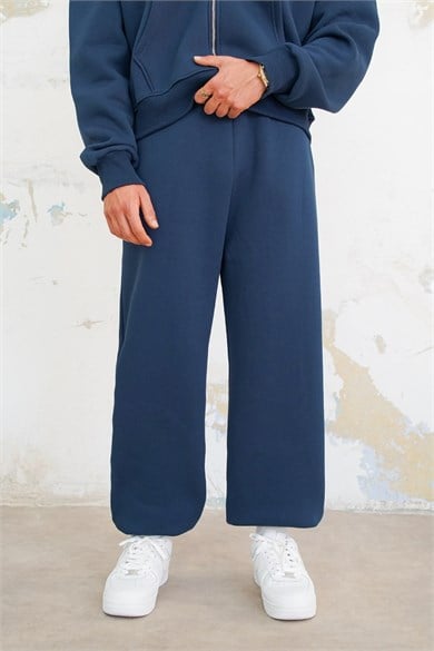 Lacivert Cozy Basic Paça Stoperli Oversize Eşofman