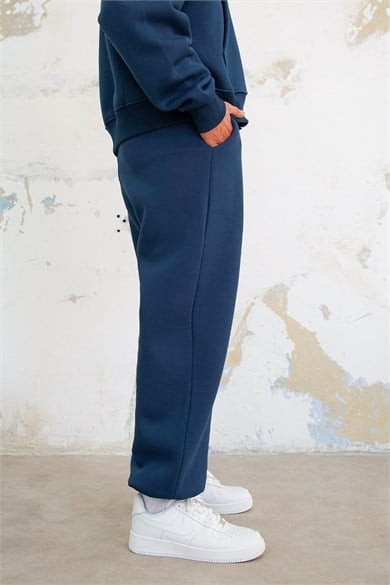 Lacivert Cozy Basic Paça Stoperli Oversize Eşofman