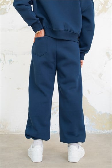 Lacivert Cozy Basic Paça Stoperli Oversize Eşofman