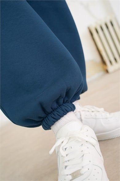 Lacivert Cozy Basic Paça Stoperli Oversize Eşofman