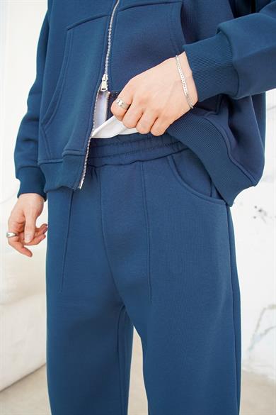 Lacivert Cozy Basic Pileli Baggy Eşofman