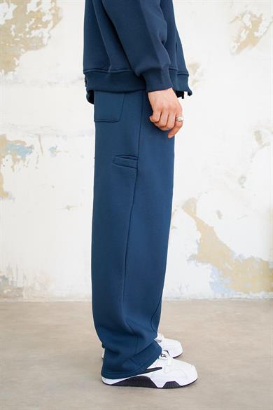 Lacivert Cozy Basic Pileli Baggy Eşofman