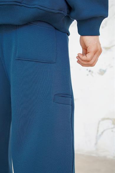 Lacivert Cozy Basic Pileli Baggy Eşofman