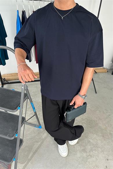 Lacivert Cozy Basic Soft Oversize Tişört