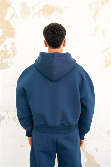 Lacivert Cozy Basic Tam Fermuar Oversize Sweatshirt