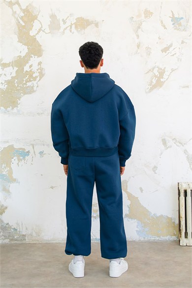 Lacivert Cozy Basic Tam Fermuarlı Oversize Eşofman Takımı