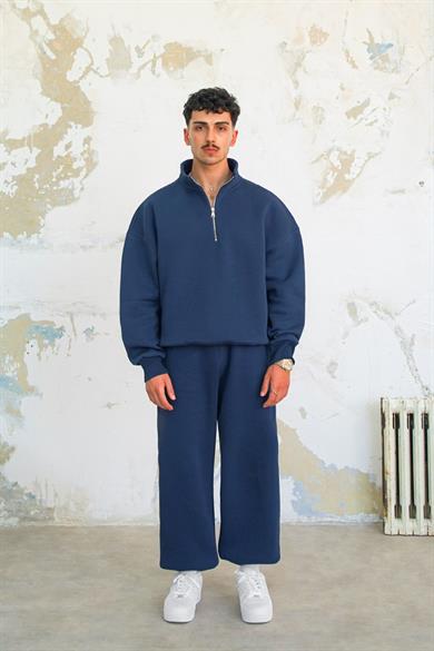 Lacivert Cozy Basic Yarım Fermuar Oversize Sweatshirt