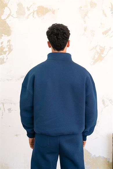 Lacivert Cozy Basic Yarım Fermuar Oversize Sweatshirt