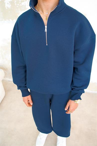 Lacivert Cozy Basic Yarım Fermuar Oversize Sweatshirt