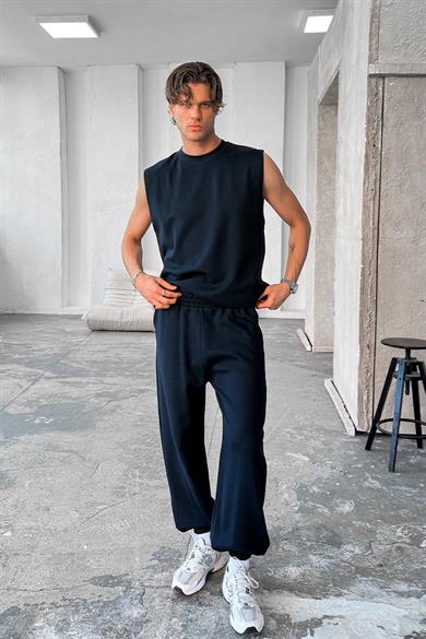 Lacivert Cozy Premium Basic Paça Lastik Eşofman