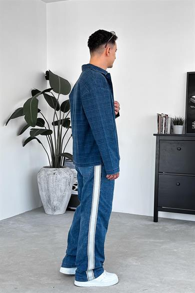 Lacivert Desenli Premium Relaxed Ceket