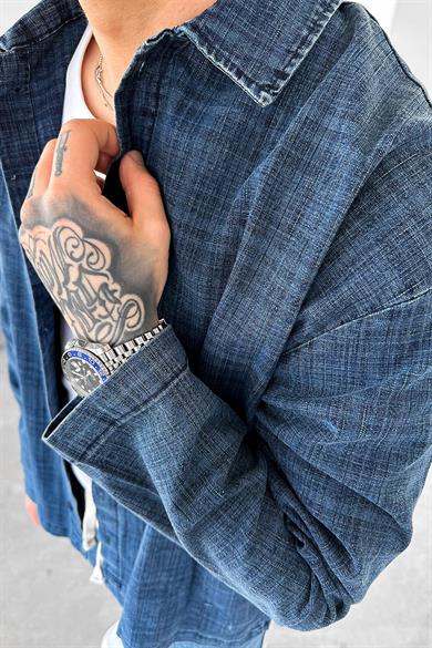Lacivert Desenli Premium Relaxed Ceket