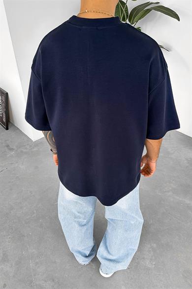 Lacivert Dikiş Detaylı Oversize Tişört