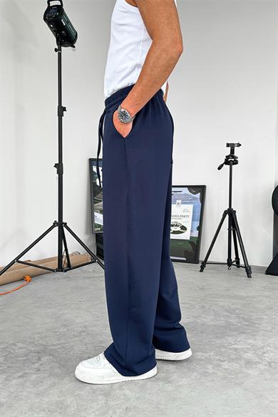 Lacivert Dokulu Basic Baggy Pantolon