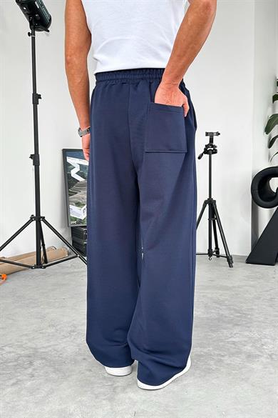Lacivert Dokulu Basic Baggy Pantolon
