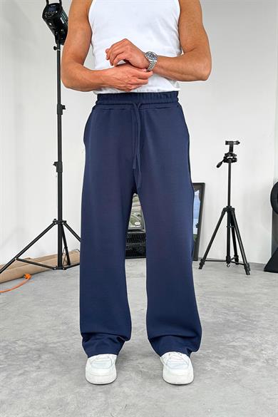 Lacivert Dokulu Basic Baggy Pantolon