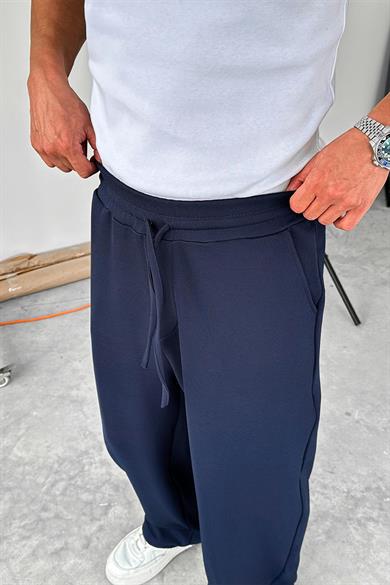 Lacivert Dokulu Basic Baggy Pantolon