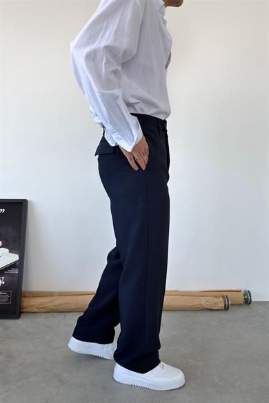 Lacivert Dokulu Basic Kumaş Pantolon