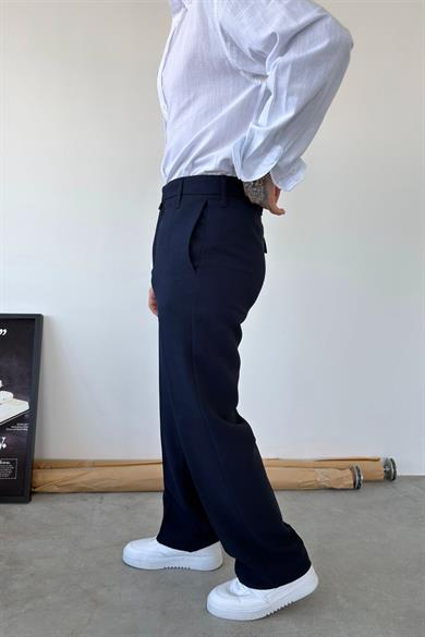 Lacivert Dokulu Basic Kumaş Pantolon