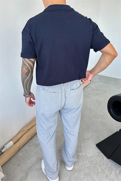 Lacivert Dokulu Kumaş Relaxed Polo Yaka Tişört