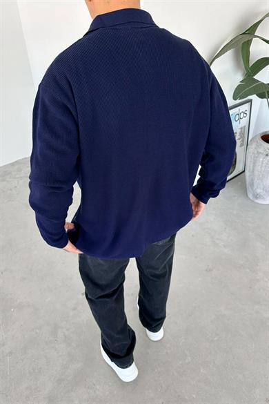 Lacivert Düğmeli Relaxed Triko Hırka