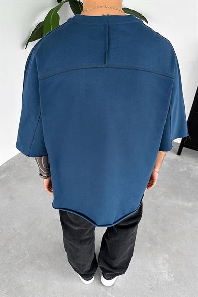 Lacivert Eighty Nine Dikiş Detay Oversize Tişört