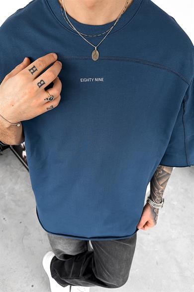 Lacivert Eighty Nine Dikiş Detay Oversize Tişört
