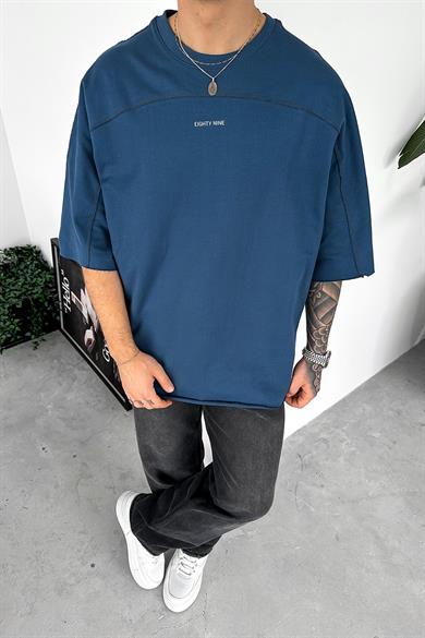 Lacivert Eighty Nine Dikiş Detay Oversize Tişört
