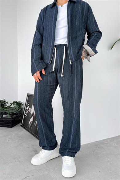 Lacivert Etnik Desen Premium Beli Ayarlanabilir Baggy Pantolon
