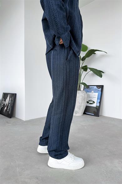 Lacivert Etnik Desen Premium Beli Ayarlanabilir Baggy Pantolon