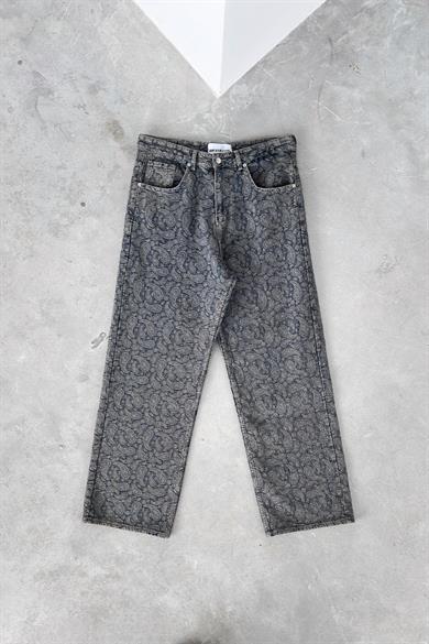 Lacivert Etnik Desenli Premium Baggy Pantolon