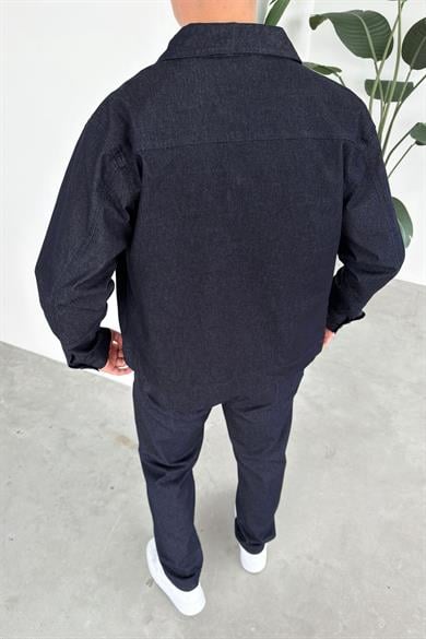 Lacivert Fermuarlı Dokulu Relaxed Fit Boxy Ceket