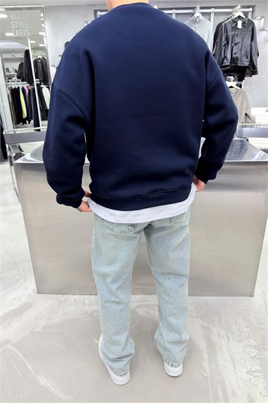 Lacivert Half Nakışlı Oversize Sweatshirt