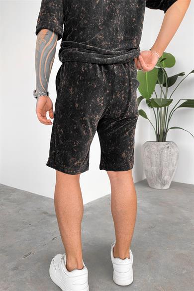Lacivert İnce Fitilli Batik Desen Relaxed Şort