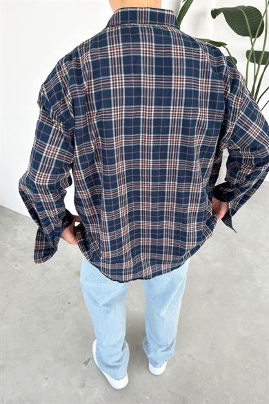 Lacivert Kareli Oversize Oduncu Gömleği