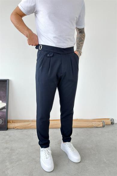 Lacivert Kemer Detaylı Regular Fit Kumaş Pantolon