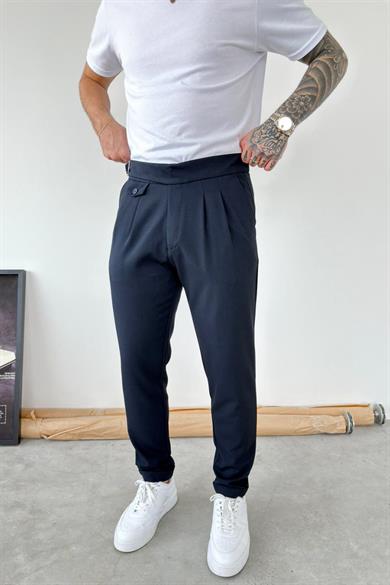 Lacivert Kemer Detaylı Regular Fit Kumaş Pantolon
