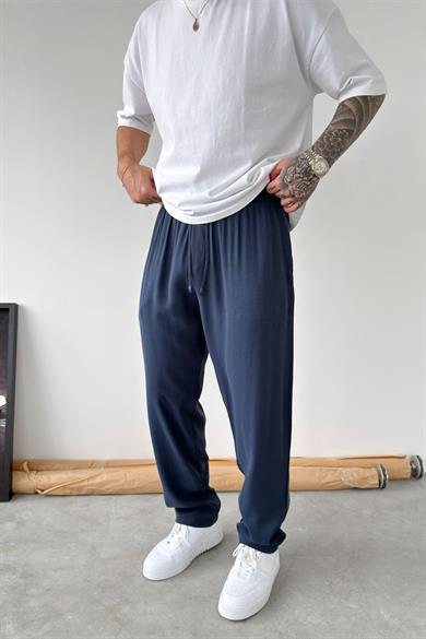 Lacivert Modal Kumaş Baggy Pantolon